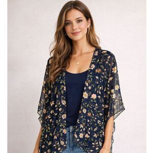 Floral Kimono-Style Jacket - Size Small